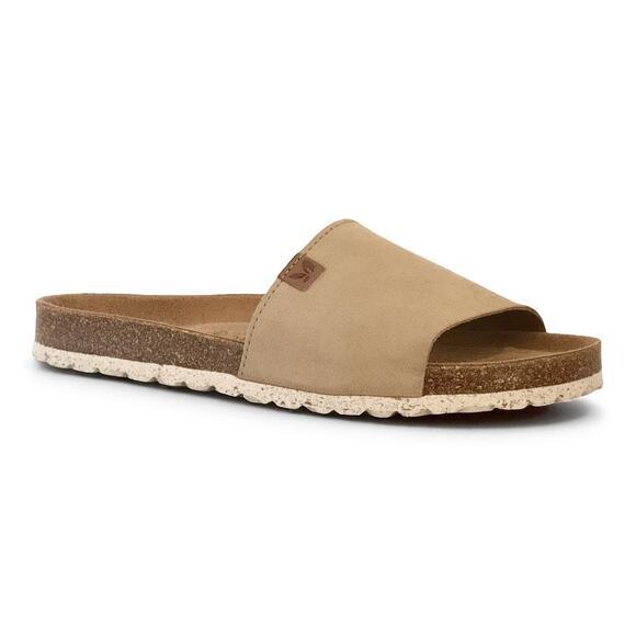 New Biostep Leather Light Taupe Cork Footbed Slide Suede Sandals - Size 9.5 - Picture 1 of 12